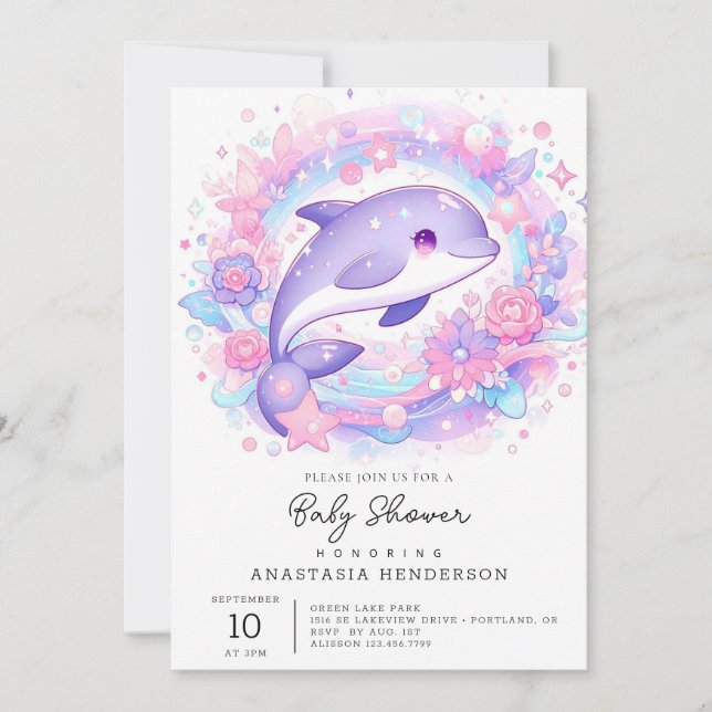 Dreamy Little Dolphin Baby Shower Invitation (Front)