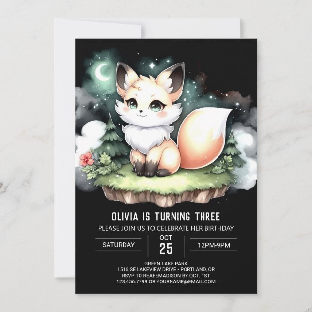  Dreamy Little Fox Birthday digital Invitation (Front)