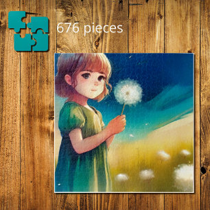 dreamy little girl in the summer field jigsaw puzzle