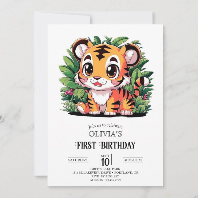 Dreamy Little Tiger 1st Birthday Digital Invitation (Front)