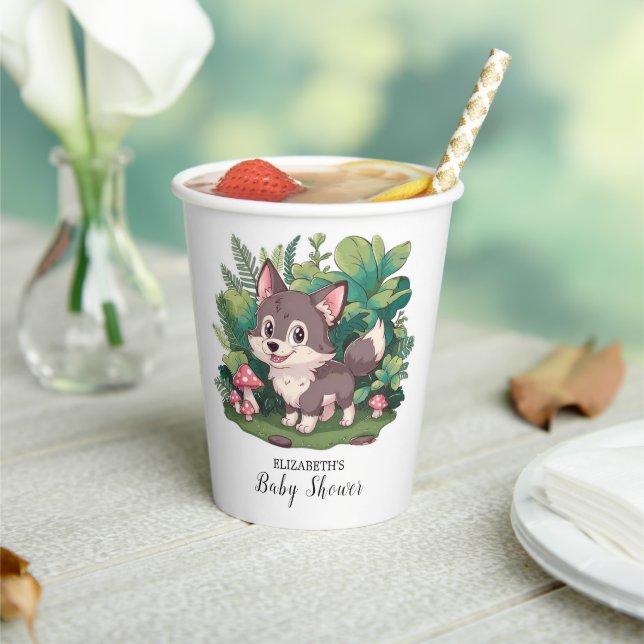Dreamy Little Wolf Baby Shower Paper Cups (Insitu)