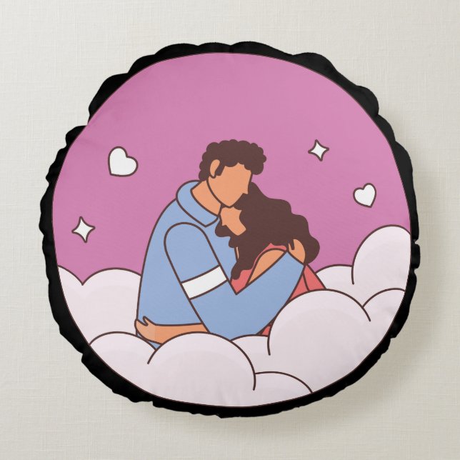 Dreamy Love Embrace Decorative Round Cushion (Front)