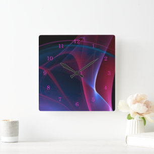 Dreamy Magenta and Blue Abstract Artwork Square Wall Clock