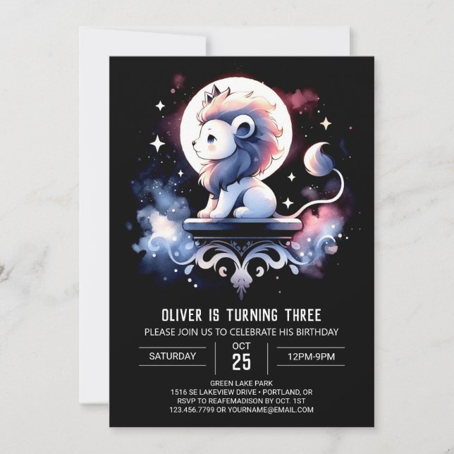 Dreamy Magical Lion Birthday Invitation (Front)