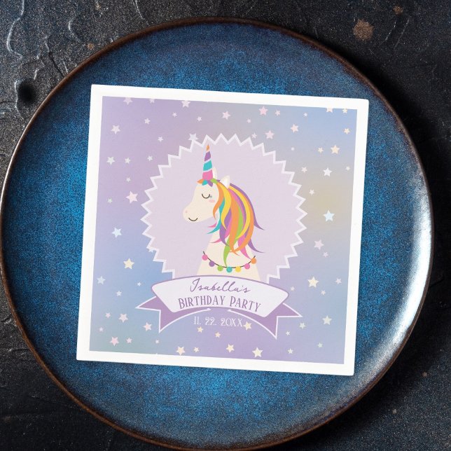Dreamy Magical Rainbow Unicorn Girly Birthday Napkin (Creator Uploaded)