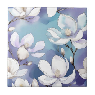 Dreamy Magnolias on a Lavender Watercolor Ceramic Tile