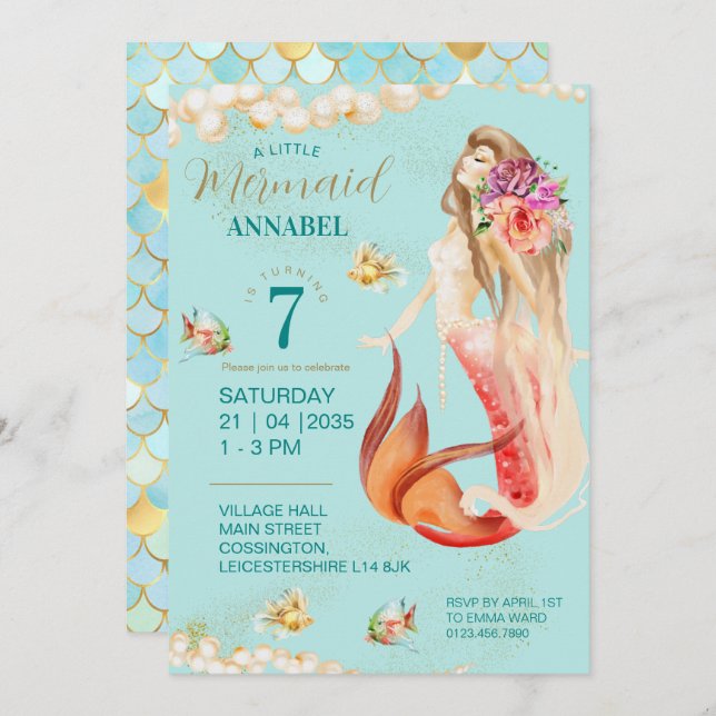 Dreamy Mermaid Birthday Party Invitation (Front/Back)