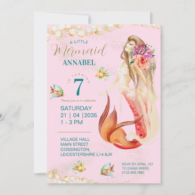 Dreamy Mermaid Birthday Party Invitation (Front)
