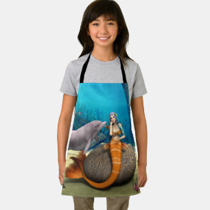 Dreamy Mermaid Dolphin Underwater Fantasy Art Apron