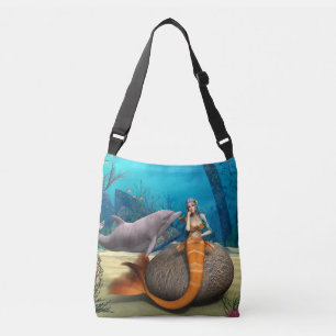 Dreamy Mermaid Dolphin Underwater Fantasy Art Crossbody Bag