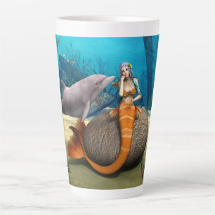 Dreamy Mermaid Dolphin Underwater Fantasy Art Latte Mug