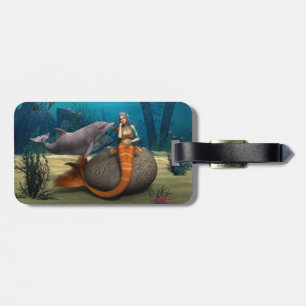 Dreamy Mermaid Dolphin Underwater Fantasy Art Luggage Tag