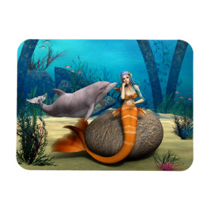 Dreamy Mermaid Dolphin Underwater Fantasy Art Magnet