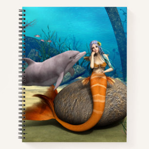 Dreamy Mermaid Dolphin Underwater Fantasy Art Notebook