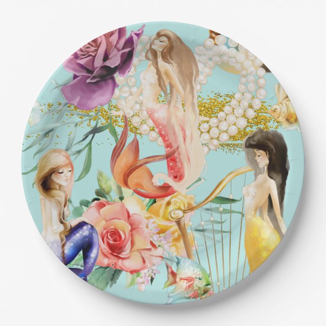 Dreamy mermaids  paper plate (Front)