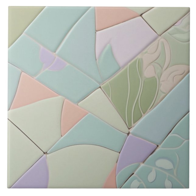 Dreamy Mint Abstract Modern Pastel Faux Mosaic Ceramic Tile (Front)