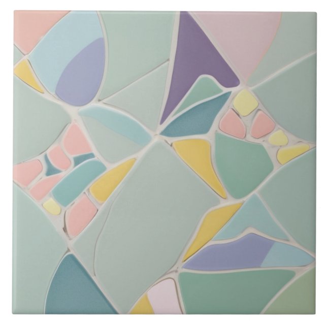 Dreamy Mint Abstract Modern Pastel Mosaic Ceramic Tile (Front)