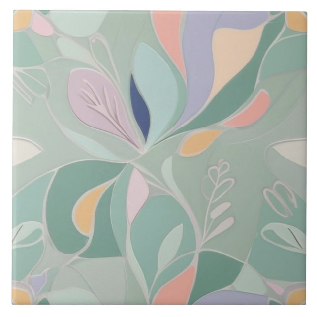 Dreamy Mint Botanical Abstract Modern Pastel Ceramic Tile (Front)