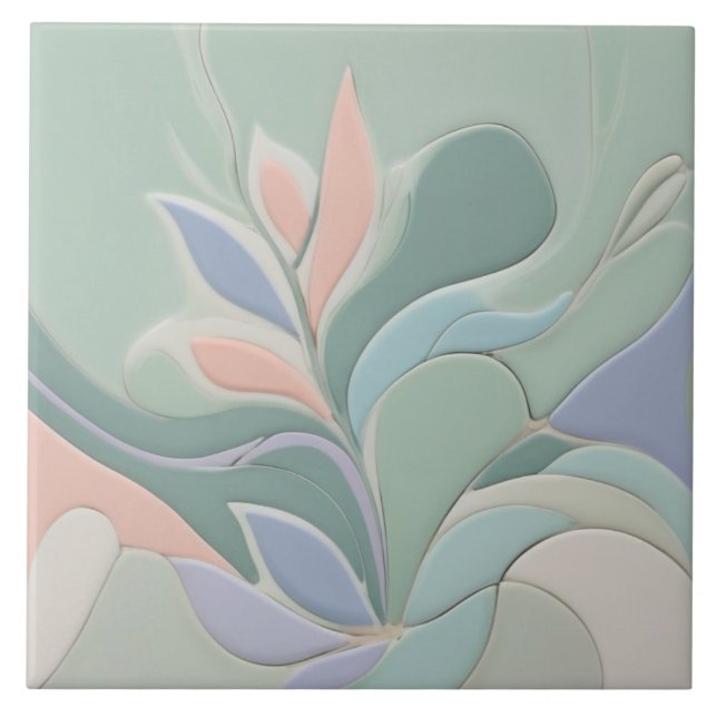 Dreamy Mint Floral Abstract Modern Pastel Flowers Ceramic Tile (Front)