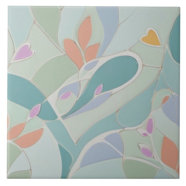 Dreamy Mint Floral Abstract Modern Pastel Flowers Ceramic Tile (Front)