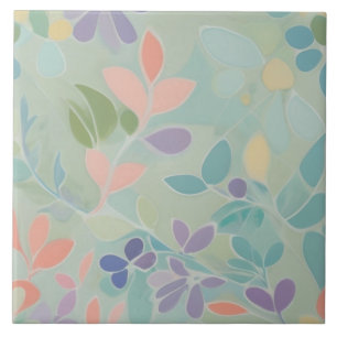 Dreamy Mint Floral Abstract Modern Pastel Flowers Ceramic Tile
