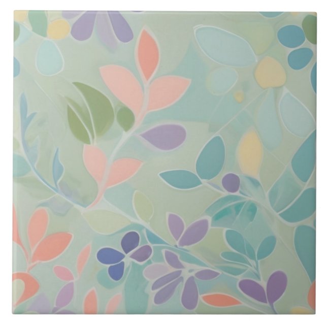 Dreamy Mint Floral Abstract Modern Pastel Flowers Ceramic Tile (Front)
