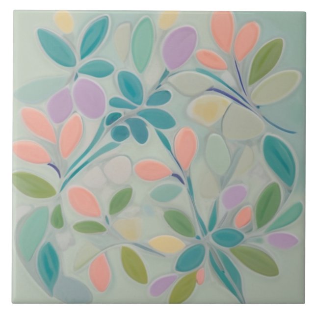 Dreamy Mint Floral Abstract Modern Pastel Flowers Ceramic Tile (Front)