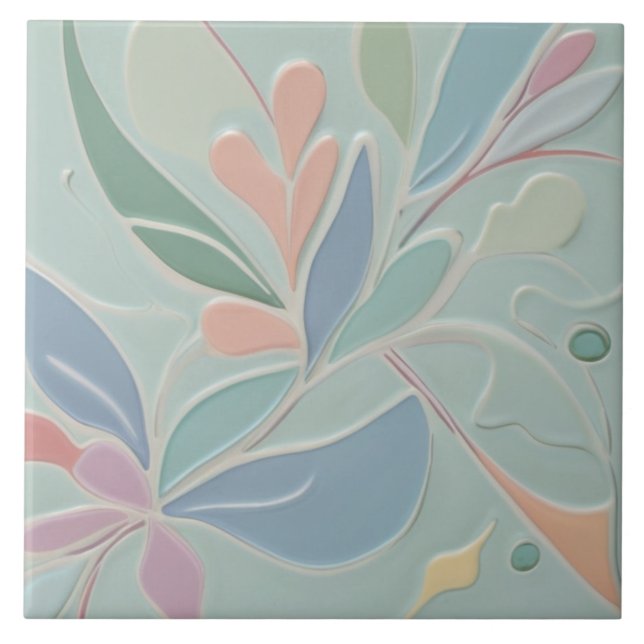 Dreamy Mint Floral Abstract Modern Pastel Flowers Ceramic Tile (Front)