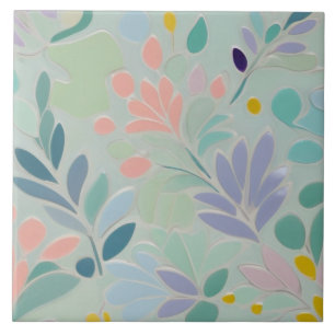 Dreamy Mint Floral Abstract Modern Pastel Flowers Ceramic Tile