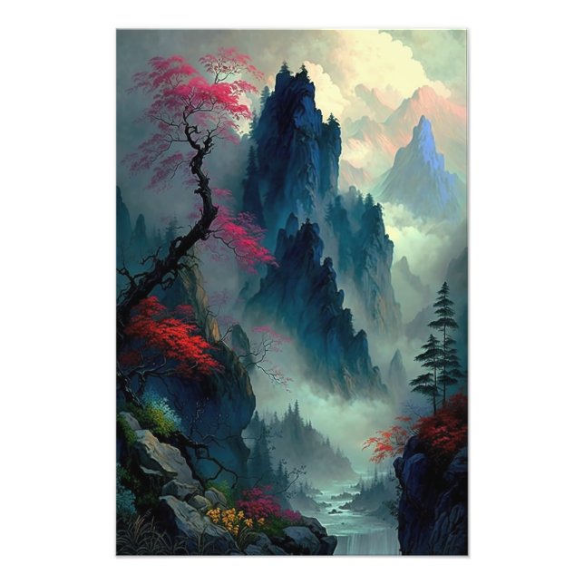 Dreamy Misty Mountain Landscape Photo Enlargement (Front)