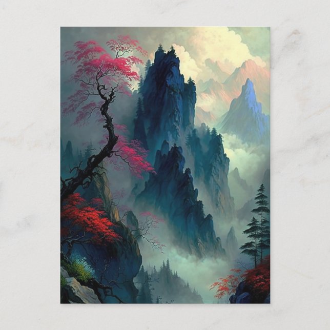Dreamy Misty Mountain Landscape Postcard (Front)