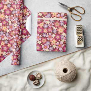 Dreamy Mixed Blossoms (Brown) Floral Print Wrapping Paper
