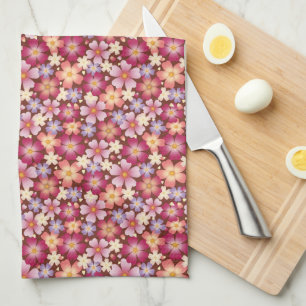 Dreamy Mixed Blossoms on Brown Tea Towel