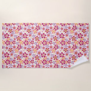 Dreamy Mixed Blossoms on White Beach Towel