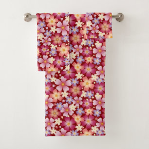 Dreamy Mixed Blossoms (Red) Floral Bath Towel Set
