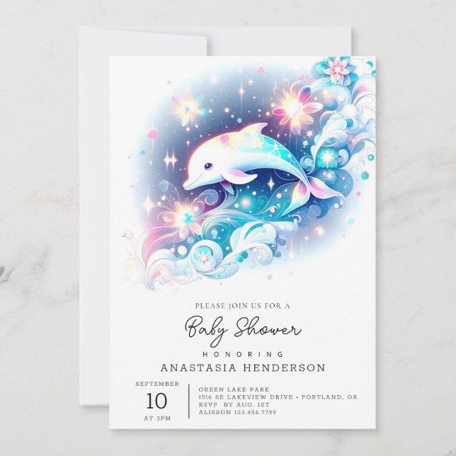 Dreamy Modern Dolphin Baby Shower Invitation (Front)