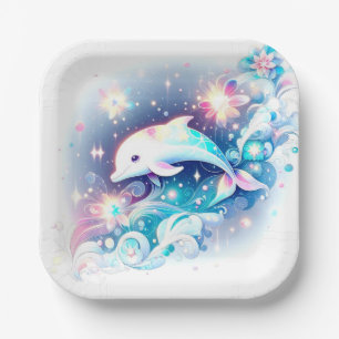 Dreamy Modern Dolphin Baby Shower Paper Plate