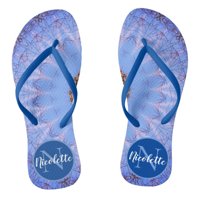 Dreamy Monogram Blue Mandala Monogram Thongs (Footbed)