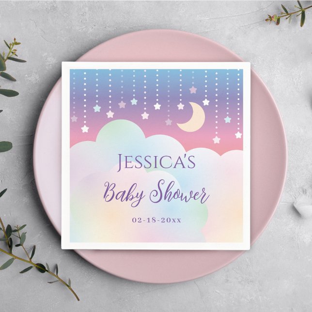 Dreamy Moon and Stars Gender Neutral Baby Shower Napkin (Creator Uploaded)
