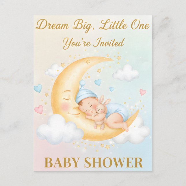 Dreamy Moon Baby Shower Invitation - Sleeping Baby (Front)