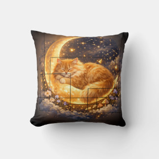 Dreamy Moon Cat Throw Pillow