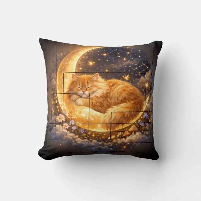 Dreamy Moon Cat Throw Pillow  (Front)