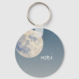 Dreamy Moon & Clouds Blue Sky Design Key Ring