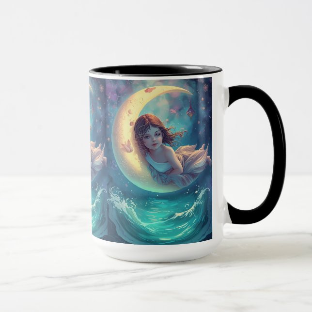 Dreamy Moon Girl Mug Design | Cute Baby Moon Art | (Right)