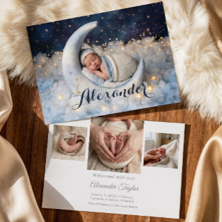 Dreamy Moon & Stars Baby Birth Announcement