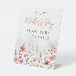 Dreamy Mother's Day Pastel Wildflowers Field Pedestal Sign