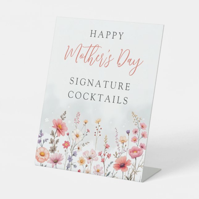 Dreamy Mother's Day Pastel Wildflowers Field Pedestal Sign (Front)
