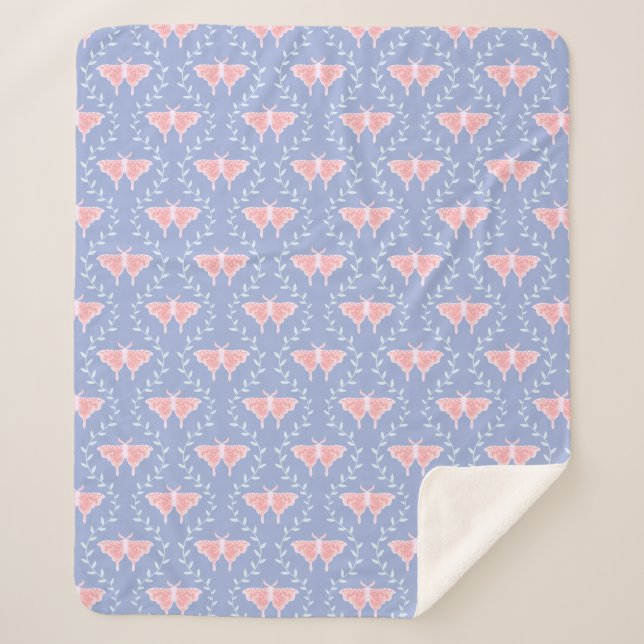 Dreamy Moths & Vines – Whimsical Moths Sherpa Blanket (Front)