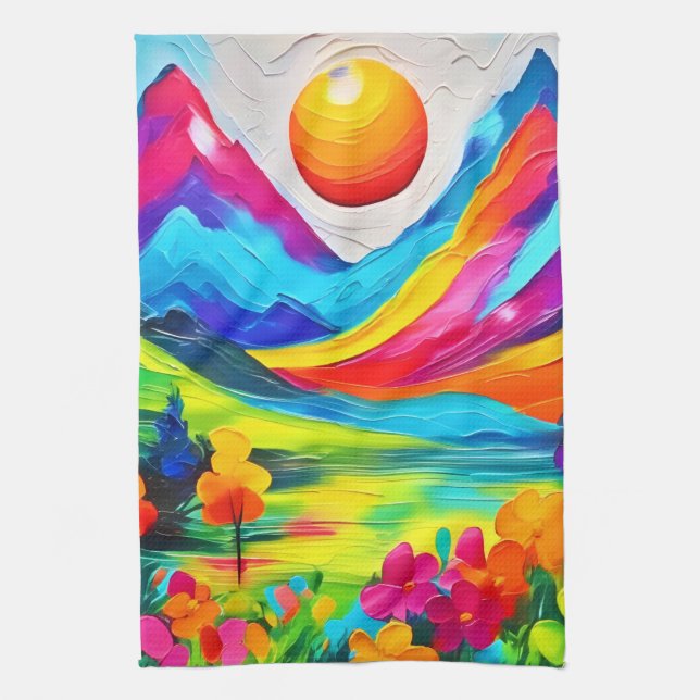 Dreamy Mountain Majesty Painting  Tea Towel (Vertical)