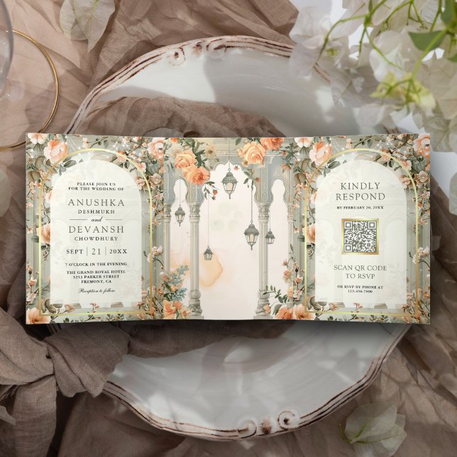 Dreamy Mughal Palace All in One Indian Wedding Tri-Fold Invitation (Creator Uploaded)